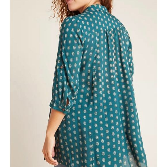 Anthropologie Maeve Monika Tunic Top Teal XS Button Down - Picture 11 of 11